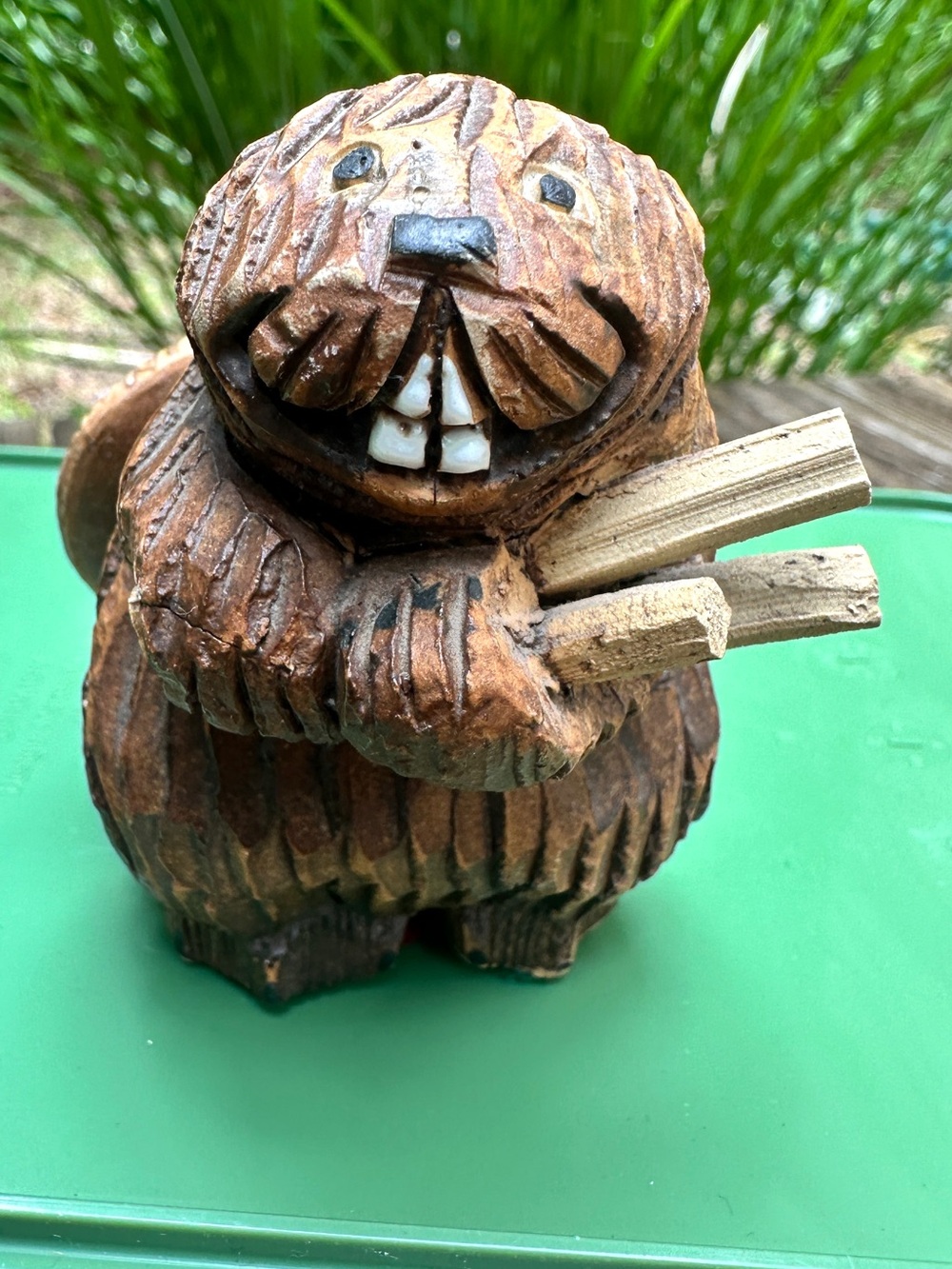 Vintage Artesania Rinconada Uruguay Ceramic Art Pottery Beaver Holding Wood